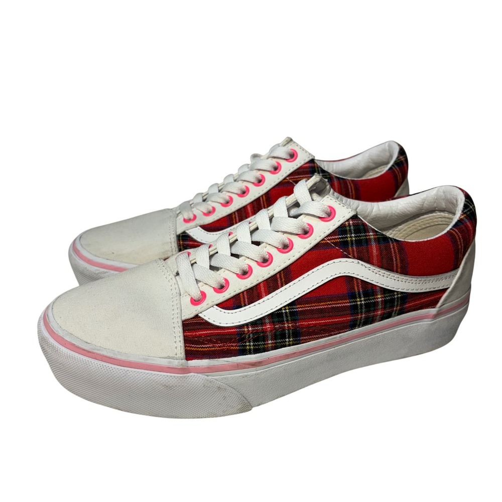 Vans Old‎ Skool Platform Red Tartan Plaid Shoes Van Customs 9 women 7.5 men